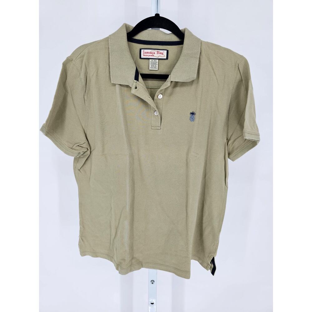 Jamaica Bay Womens Sz XL Short Sleeve Polo Shirt Beige Pineapple Embroidered